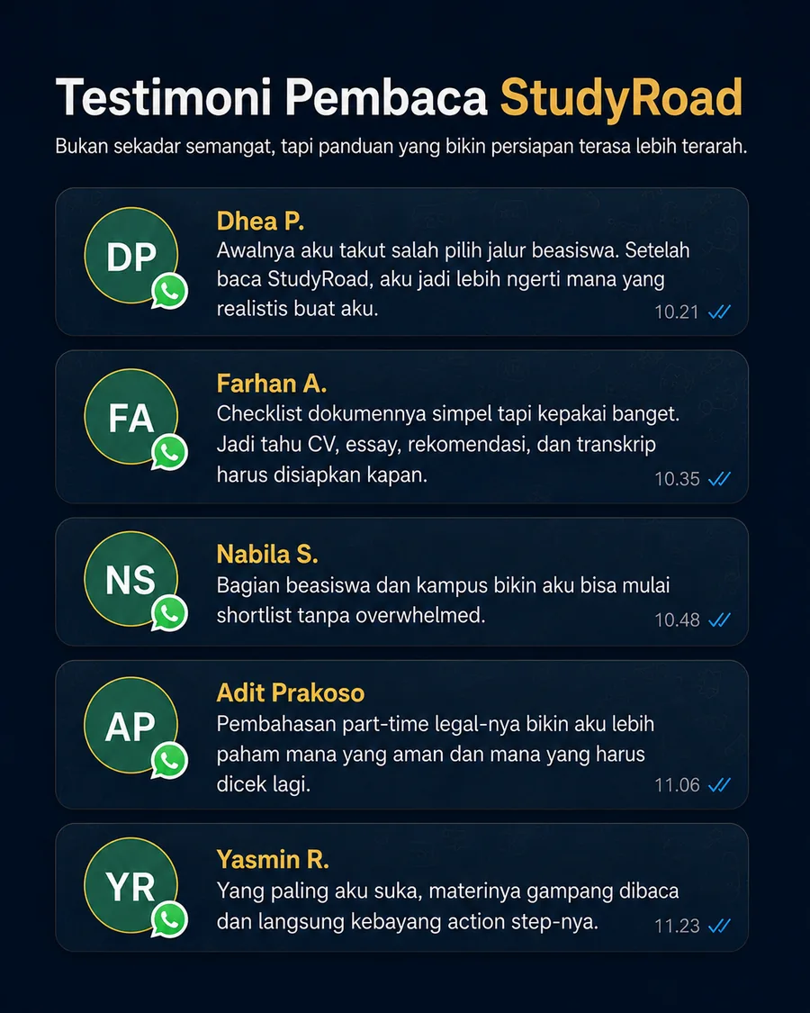 Testimoni pembaca StudyRoad di kartu gelap
